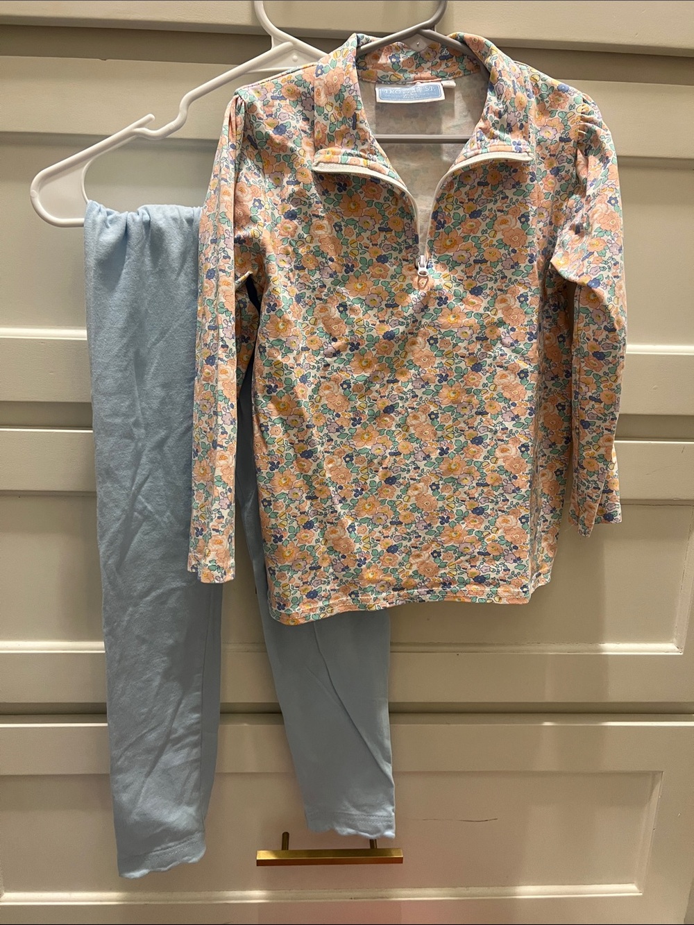 Children's Floral Half-Zip Fall set - Light Blue & Peach. Size 6